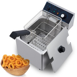 Electric Deep Fryer with Basket, 8.5 QT Commercial Deep Fryer, 1600w Small Countertop Fryers for Home Kitchen, Adjustable Temperature Single Tank Fryer with Lid