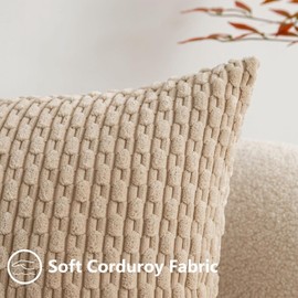 2Pcs Cushion Covers 30cm x 50cm, Corduroy Decorative Throw Pillow Covers Soft Boho Striped Pillow Case Modern Farmhouse Home Decor for Sofa Living Room Couch Bed (Khaki, 50cmx30cm)
