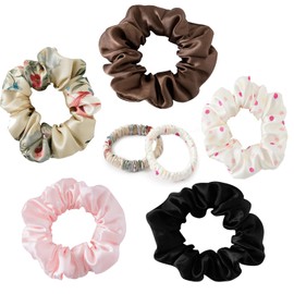 Mixed Hair Tie Set 5 Puff Scrunchies for Thick Hair and 2 Delicate Bands for Fine Hair
