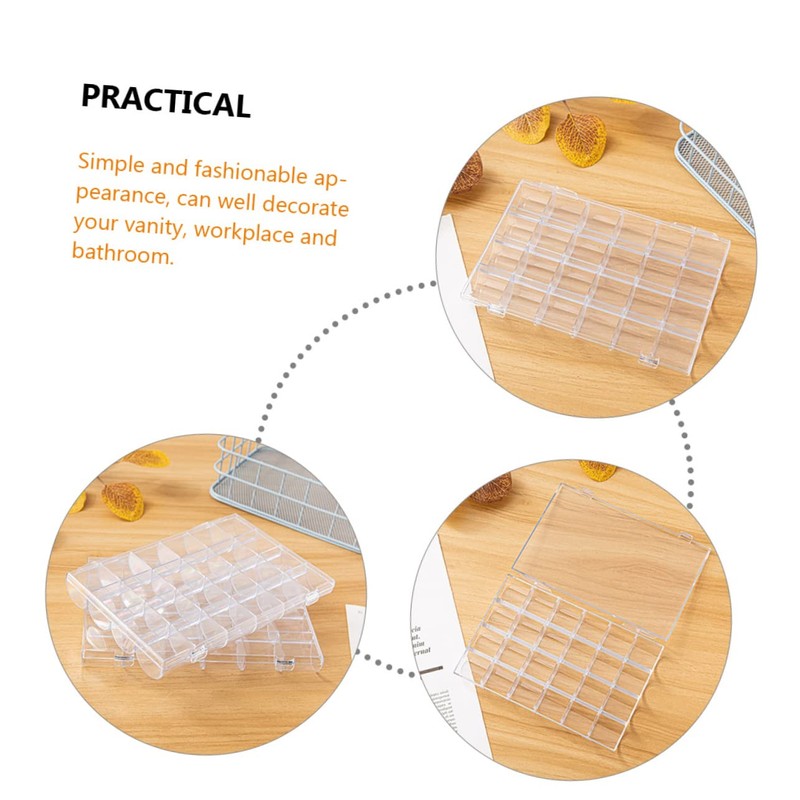 Ipetboom 2Pcs Transparent Nail Art Organizer Boxes with Compartments Storage