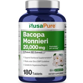 Extracto de hojas de Bacopa 900 mg 180 cpsulas (sin OMG y sin gluten), suplemento cerebral, nootrpico y potenciador cerebral para un enfoque mental...