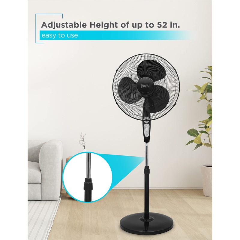 BLACK+DECKER 18-Inch Stand Fan with Pedestal Base, Height Adjustable Pedestal