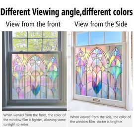 Window Privacy Film 19.7 x 19.7 Inch Removable Static Cling Tiffany Style Stained Glass Window Film Decorative Double-Sided Floral Window Clings for Home Office Living Room,Arch Love