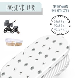 mimaDu Spannbettlaken Kinderwagen Matratzenbezug Stubenwagen Bezug Kinderwagenmatratze Bettlaken Kinderwagen Spannbettlaken Stubenwagen 70x37 70x32 75x35 | 100% Oeko-TEX Baumwolle (Schaf Streifen)