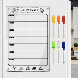 Tinucer Magnetic Weekly Meal Planner for Fridge, Acrylic Menu Board for Kitchen,Magnet Dry Erase Dinner Menu Board for Refrigerator with 6 Marker (12''x8'')