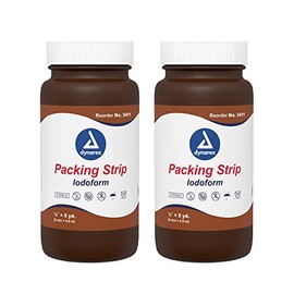 Dynarex Plain Packing Strip, Sterile Wound Care, 100% Cotton Woven Packing Strip, with Iodoform, Soft & Absorbent, 1/4” x 5 yd., 2 Jars of Packing Strips