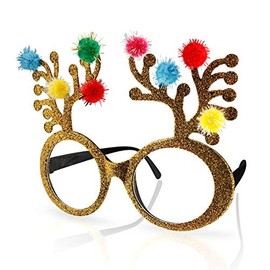 Gold Glitter Christmas Reindeer Antler Novelty Glasses