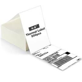 BPXX 4" x 6" Direct Thermal Labels, 500 Labels, Fanfold Shipping Labels, White Perforated Shipping Labels, Commercial Grade & Permanent Adhesive, Works with Most Thermal Printers, 500pcs/Stack