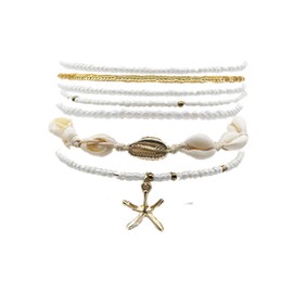 CHEERYMAGIC Summer Beach Bracelets for Women 7pcs Boho Beach Ankle Bracelet Shell Seashell Starfish Beaded Ankle Bracelets Set for Women Girls Seaside Holiday Vacation Jewelry Gifts A11BKZZSCL