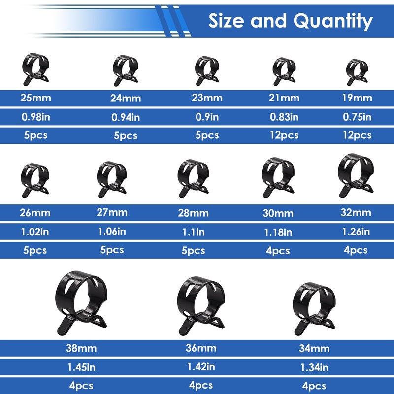 smseace 75Pcs Spring Band Hose Clamp 19 21 23 24