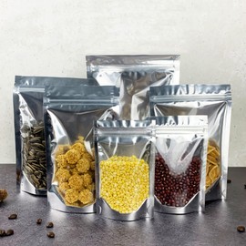 PERCUST 50 Pcs Aluminum Bags with Zipper for Coffee Bean Bags with Zipper, Transparent, Food Grade Plastic Bag, Refrigerator, Storage Bag, Refrigerator, Aluminum, Zipper, Divided Bag, Vacuum Pack,