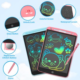 JOEAIS LCD Writing Tablet 2 Pack, 10 Inch Drawing Pads for Kids With Stylus Lanyard, Doodle & Scribble Boards Learning Toy for Children, for Both Boys and Girls (Pink+Blue)