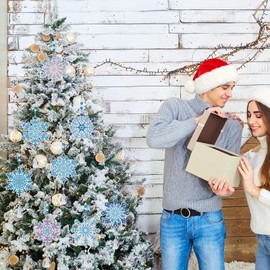 Uiifan 8 Pcs Winter Snowflake Diamond Art Painting Kit Christmas Diamond Art Ornaments Gradient Blue Wind Chimes Hanging Diamond Art Ornaments Accessories for DIY Crafts Christmas Tree Home Decoration