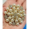 Unbranded Pearl with Rhinestone Flowers Round Gold Brooch Box included