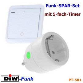 PT-501 DIW-Funk Economy Set Radio Socket 2300 Watt + Wireless Wall Transmitter with 5-Way Count-Down Timer Saves Power