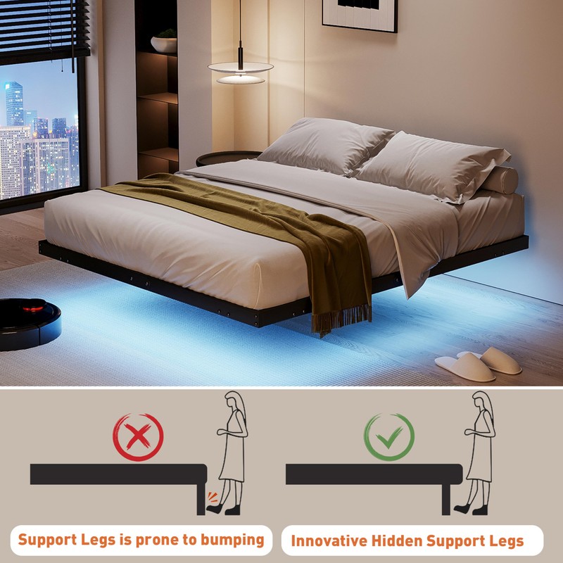 qimamo 14 Inch Floating Full Bed Frame with Smart LED