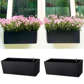LaLaGreen Wall Planters for Indoor (2 Pack, 20 Inch) Black Self Watering Rectangular Window Planter Box Outdoor with Bracket Wall Mount Vertical Garden Balcony Herb Plant Holder Stylish Flower Pot