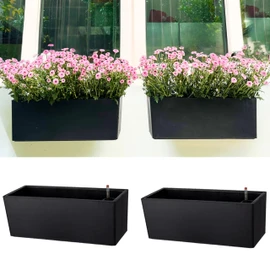 LaLaGreen Wall Planters for Indoor (2 Pack, 20 Inch) Black Self Watering Rectangular Window Planter Box Outdoor with Bracket Wall Mount Vertical Garden Balcony Herb Plant Holder Stylish Flower Pot
