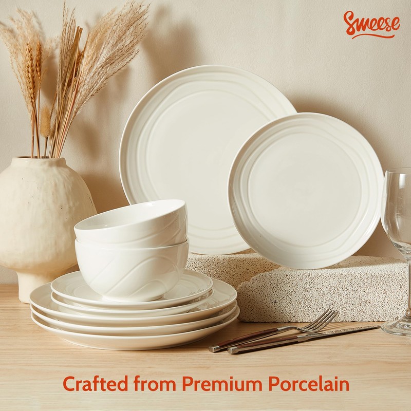 Sweese Porcelain Dinnerware Sets for 6, 18 Pieces Ceramic Plates