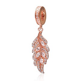 Rose Gold Plated Angel Feather Charm 925 Sterling Silver Feather Gift Beads Charm Charms Bracelets