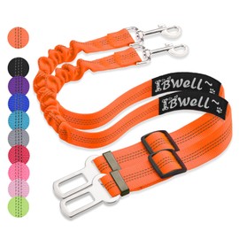 IBWell Dog Seat Belt for Car with Elastic Bungee Leash, Car Leash Car Seat Belt for Dogs (Orange, 2PCS-27.6")