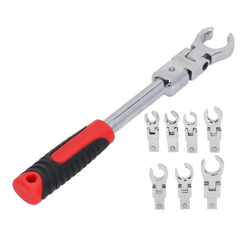 9Pcs Replaceable Wrench Set Flexible Head 180° Rotating Torsion Wrench