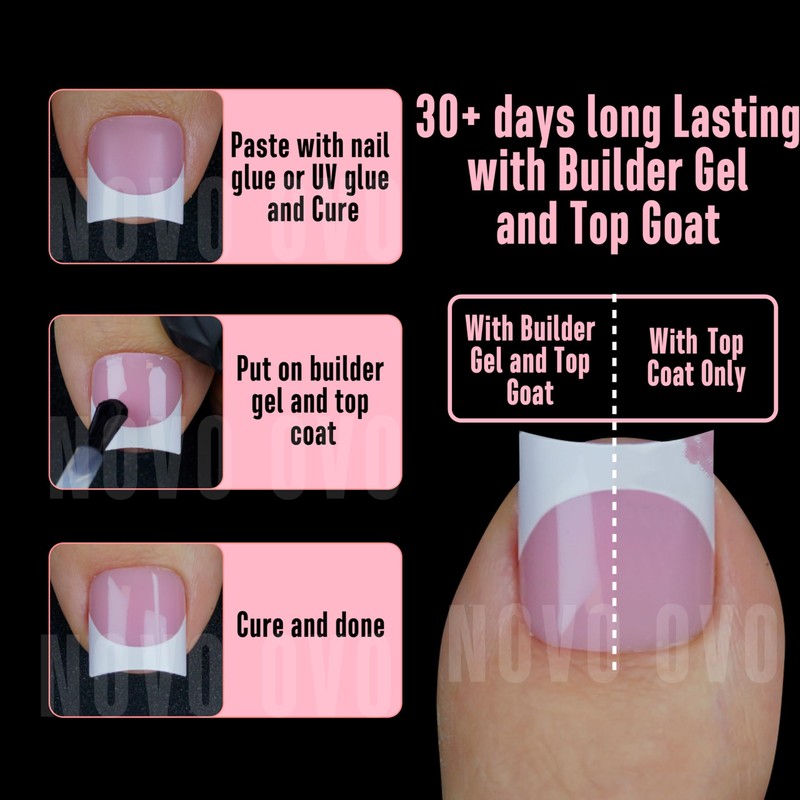 NOVO OVO White French Tip Toe Nail Tips with Moon