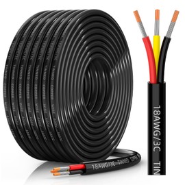 CONEPY 18 Gauge Wire 3 Conductor Electrical Wire, 18 AWG Tinned Copper Stranded PVC Cable, IP68 Waterproof/Flexible/Low Voltage Cord for Automotive, Marine, Solar, LED Lighting (30FT)