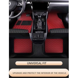 LSXUANCHU Car Floor Mats, Luxury Faux Leather Automotive Floor Mats All Weather for Cars Truck SUV (4 Pieces,Wine Red)