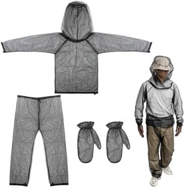 Shupakul 4 Pcs Mosquito Suit for Adult-Full Body Mosquito Net Suit Including Jacket Hood,Pants and Mitt Set-Outdoor Mesh Bug Protection from Bugs,Flies and Gnats