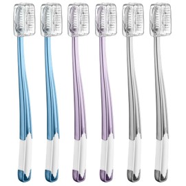 Frekare Soft Toothbrushes for Adults, Manual Soft Bristle Flossing Toothbrush with Covers, Periodontist Design Tapered Bristles for Sensitive Teeth and Gums, 6 Count