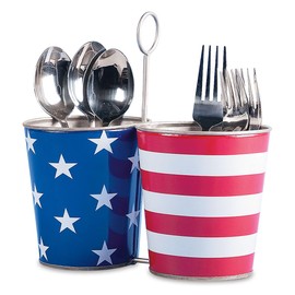 Lillian Vernon Patriotic 8" Tall Metal Bucket Duo, Picnic Barbeque Utensil Holder, Napkin Holder 4th of July décor