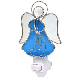 COOWIND Stained Glass Angel Night Light Decorative Accent Lite Wall Plug in Nightlight for Hallway Bedroom Bathroom Kitchen Nature Themed Home Décor