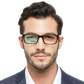 OCCI CHIARI Bifocals Reading Glasses for Men,Transition Square Eye Protection Readers 1.0 1.5 2.0 2.5 3.0 3.5 4.0(Tortoise +350)