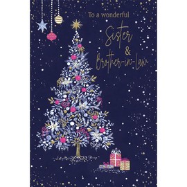Sister and Brother-In-Law Christmas Card - Special Finishes - Artistic Floral Tree - Contemporary Design - Illustrated Insert Leaf - Made in the UK