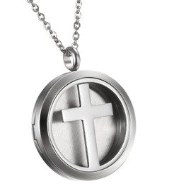 Mens Womens Hollow Cross Charm Essential Aromatherapy Oil Diffuser Locket Charm Pendant with 6 Color Pads
