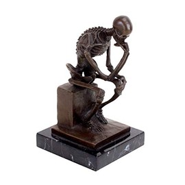 Kunst & Ambiente - Modern Bronze Figure - Skeletonized Thinker - Signed by Milo - Skeleton Thinker after Auguste Rodin - Skeleton Sculpture - Brown