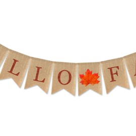7-gost Burlap Hello Fall Banner Pumpkin Autumn Thanksgiving Day Supplies Decorations