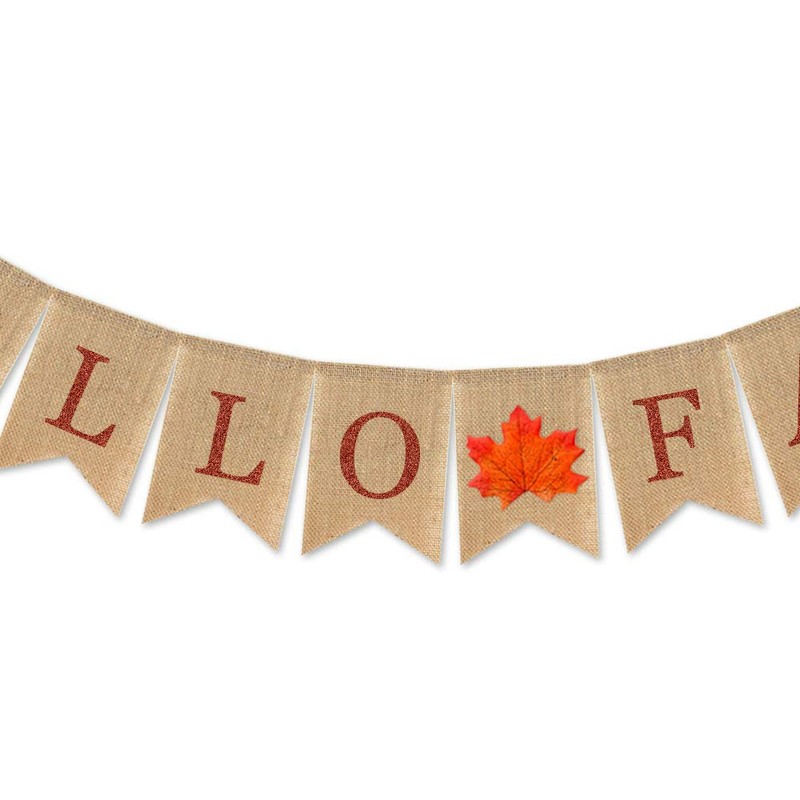 7-gost Burlap Hello Fall Banner Pumpkin Autumn Thanksgiving Day Supplies