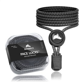 ALPHAPACE Pace Locks with Button Lock Elastic Shoelaces without Tying with Quick Release, Laces without Laces, Sports, Youth & Elderly, 120 cm, Black W/W Stripes