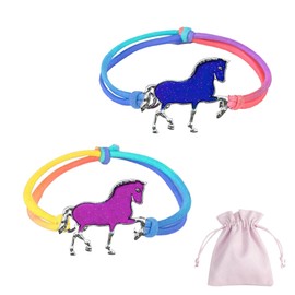 Sugeru Horse Girl Gift, 2 Pieces Mood Bracelet Girls (Temperature Colouring) with 1 x Jewellery Bag, Party Bag Children's Birthday Gifts for Girls, Friendship Bracelet, Metal