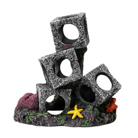 AIMALL Resin Square Fish Tank Cave Set 2/3/5 Cubes Aquarium Hideout Rock Decoration Cichlid Breeding Shelter Shrimp Hiding Box Aquascape Ornament