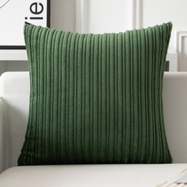 UGASA Velvet 26x26 Inch Soft Throw Pillow Cover Decorative Corduroy Striped Both Sides Solid Square Cushion Case Boho Farmhouse for Couch Bedroom Sofa Home, 1 Piece, Moss Green