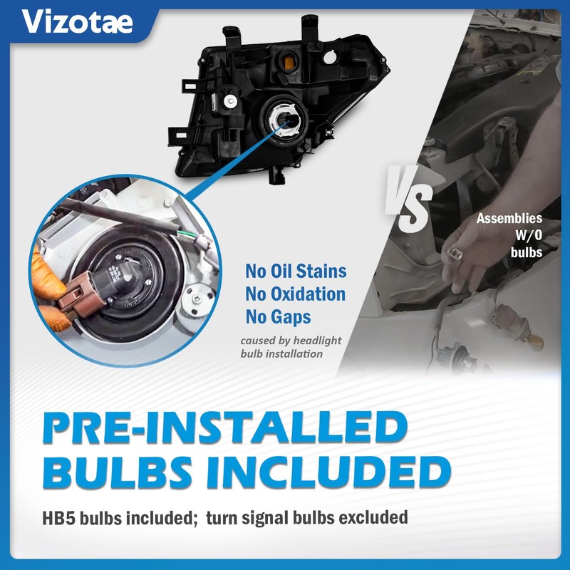 Vizotae Headlights for 2005-2008 Nissan Frontier/2005-2007 Nissan Pathfinder Halogen Headlamp