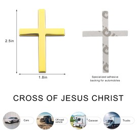 FSTURIOS 2PCS Metal Christian Cross Emblem Stickers, 2.5×1.8in 3D Jesus Christ Auto Emblem Badge Decal, Self-Adhesive Styling Cross Decal Decoration for Trunk Tailgate Side Fender (Golden)