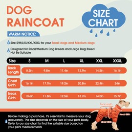 BRKURLEG Dog Raincoat for Small Dogs, Small Dog Rain Jacket with Harness Built in, Waterproof 4 Legs Pet Raincoats, Puppy Outdoor Jacket with Reflective Strip, Orange, L