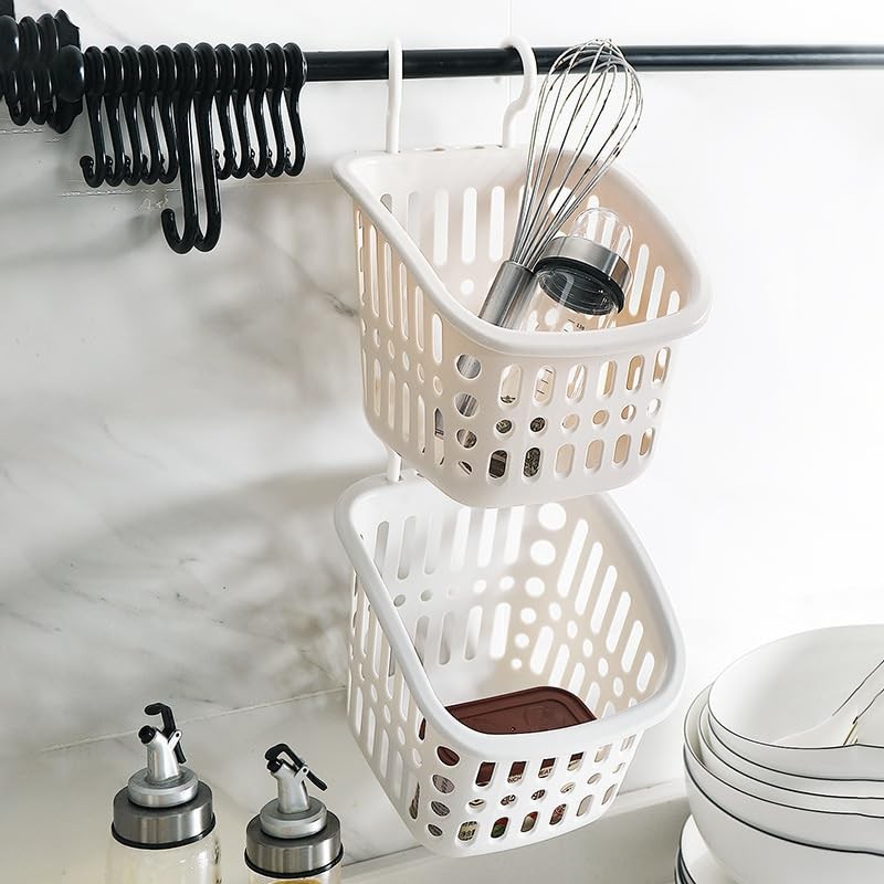 Hanging Bathroom Storage Basket – Wall-Mounted Plastic Organizer Bin for