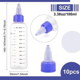 BENECREAT 10 Pack 100ml/3.4 oz Plastic Squeeze Bottles with Scale PET Transparent Blue Twist Cap Bottles Graduated Squeeze Dispensing Bottles for Ink Liquid, Oils, Gels, Glue