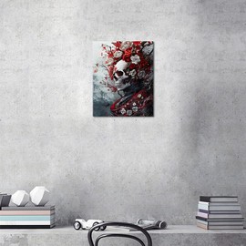 Paint by Numbers for Adults, Skull with Red Flowers, Paint by Numbers for Adults, Paint by Numbers for Adults, 16 x 20 Inch Oil Painting Set as a Gift for Children and Adults