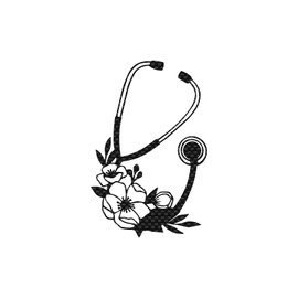 Floral Stethoscope Sticker Vinyl Decal Notebook Car Laptop 3.5" x 5.5" (Carbon Fiber)